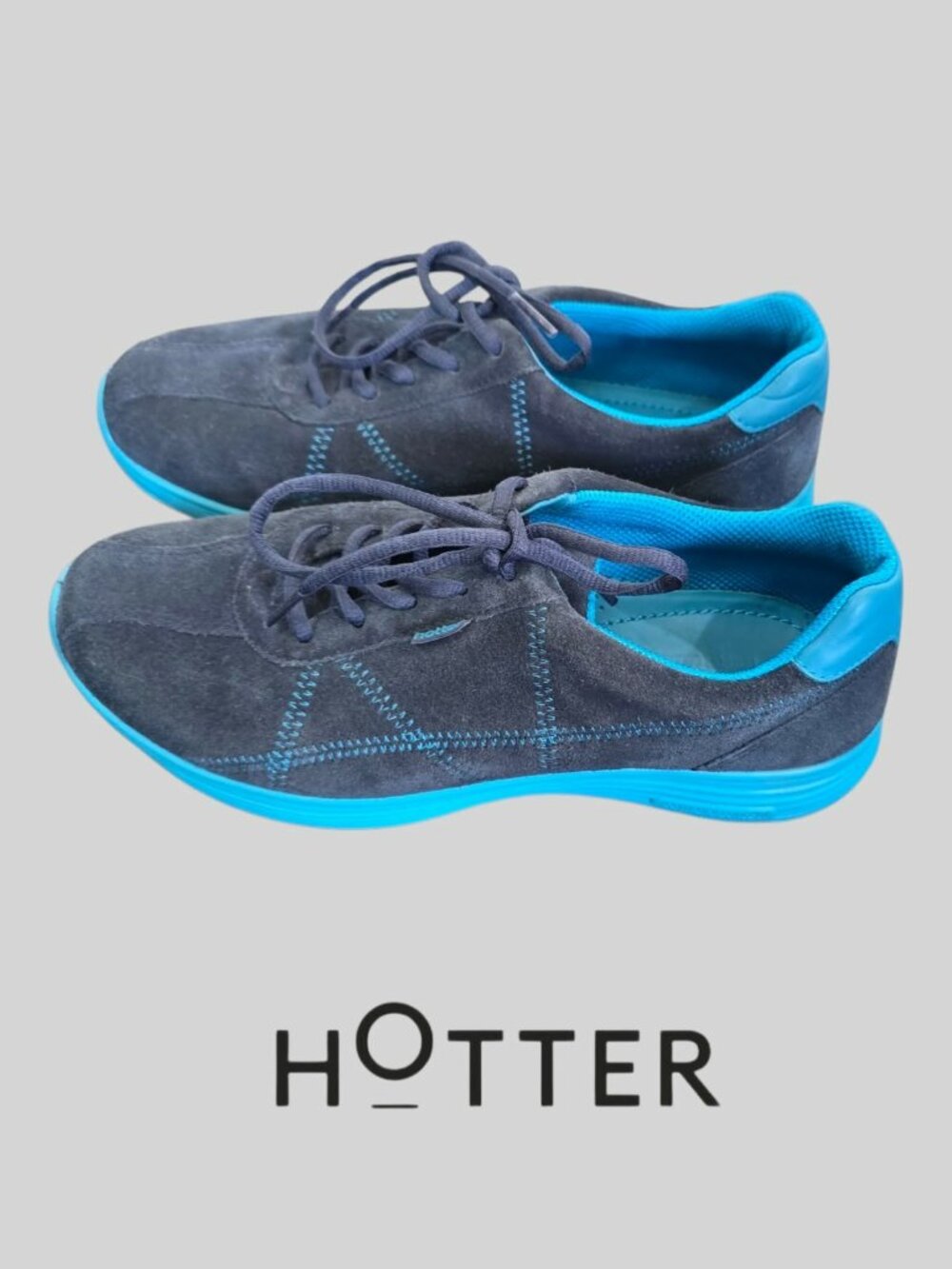 Hotter Comfort Concept Charcoal Suede Sneakers Teal blue Training Shoes Womens 6